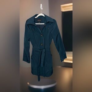 London Fog Women’s Teal Hooded Trench Coat Belted Lightweight Jacket Size Medium